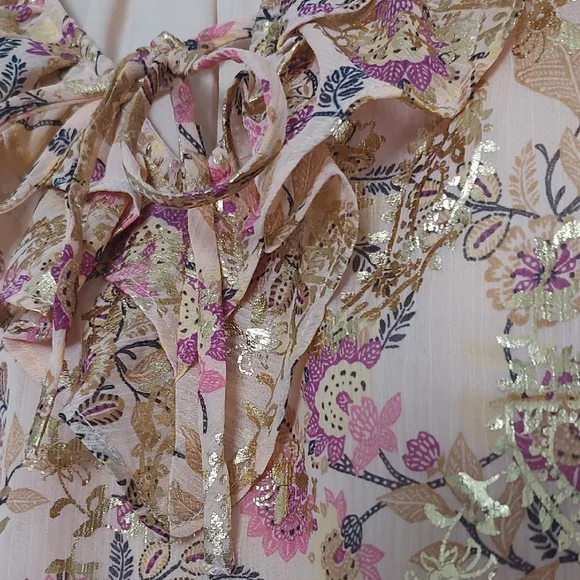 LOFT Pink and Gold Long Sleeve Embellished Blouse - Picture 5 of 6